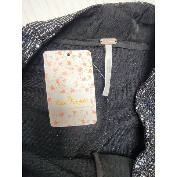 Free People Black Combo Shine On Women Pants size 4 Straight Crop Going Out NEW - Picture 5 of 8